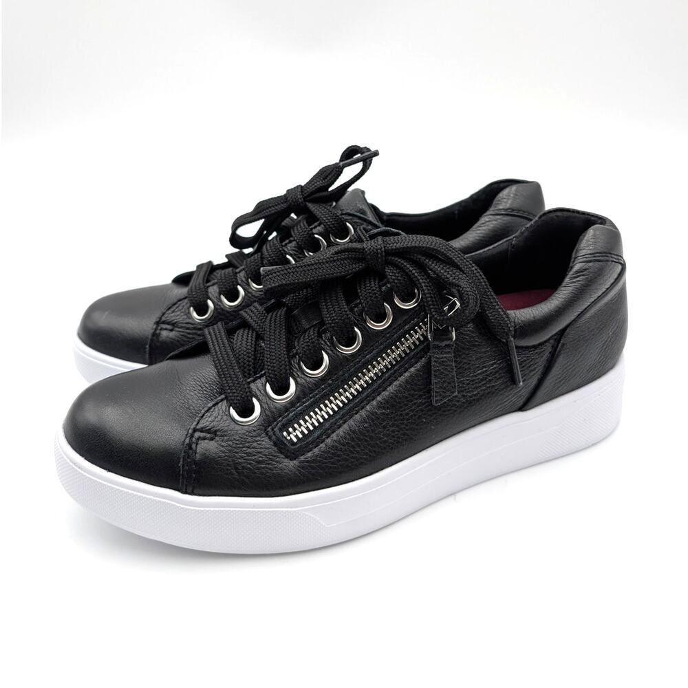 Munro Tilly Lace-Up Sneaker Shoes Side Zip Women's Black Size US7N EU37.5